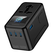 Load image into Gallery viewer, Powerology VoltVoya Travel Adaptor With PD 100W TFT Display Type-C X4 - Black
