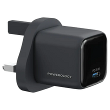 Load image into Gallery viewer, Powerology Volt-X 25W Single Port GaN Type-C Charger with USB-C to Lightning Cable - Black
