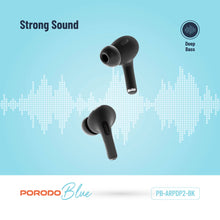 Load image into Gallery viewer, Porodo Blue Deep Bass Wireless Earbuds Pro 2 with Swipe Volume - Black
