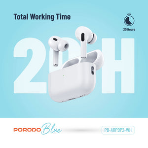 Porodo Blue Deep Bass Wireless Earbuds Pro 2 with Swipe Volume - White