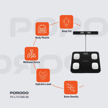 Load image into Gallery viewer, Porodo Lifestyle Precise Analysis Smart Scale | 8 Electrode Body Composition Monitor - Black

