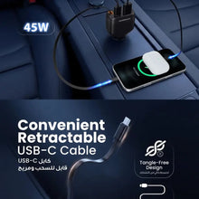 Load image into Gallery viewer, Powerology Cyber 81W USB-C Retractable Car Charger - Black
