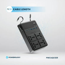 Load image into Gallery viewer, Powerology 2500W 4 AC Power Strip with Built-In Retractable Type C and Lightning Cable 5 USB Ports - Black
