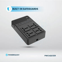 Load image into Gallery viewer, Powerology 2500W 4 AC Power Strip with Built-In Retractable Type C and Lightning Cable 5 USB Ports - Black
