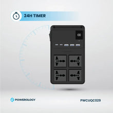 Load image into Gallery viewer, Powerology 2500W 4 AC Power Strip with Built-In Retractable Type C and Lightning Cable 5 USB Ports - Black
