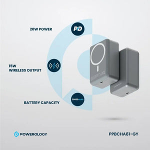 Powerology PD20W MagSafe Wireless Power Bank 30000mAh - Dark Grey - CVRGRM