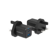 Load image into Gallery viewer, Powerology 35W PD QC 1x USB-C 35W and 1x USB-A 18W GaN Charger UK with USB-C Cable - Black
