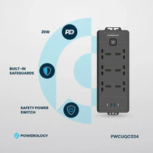 Load image into Gallery viewer, Powerology 6AC Sockets 2500W 3 Meter Power Strip With 2 USB-C Ports &amp; 2 USB-A Port - Black

