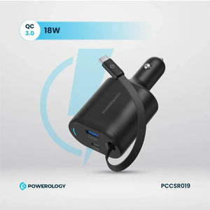 Powerology Type-C Retractable Car Charger 103W - Black