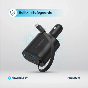 Powerology Type-C Retractable Car Charger 103W - Black