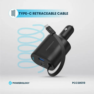 Powerology Type-C Retractable Car Charger 103W - Black