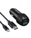 RAVPOWER 2 Port 49W Fast Car Charger with 1M Lightning Cable