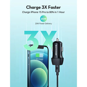 RAVPOWER PD 20W USB-C Fast Car Charger