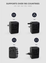 Load image into Gallery viewer, Blupebble Passport Two World Travel Adapter with 2 USB-C + 2 USB-A ports, 65W PD Fast Charge
