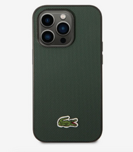 Load image into Gallery viewer, Lacoste Hard Case Iconic Petit Pique PU Woven Logo Estragon For iPhone 14 Pro -  Sinople Green
