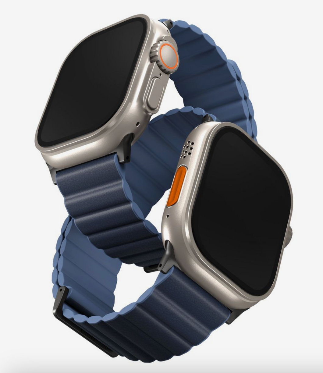 Uniq Revix-Leather & Silicone Style/ Reversible Magnetic Premium Edition(49/45/44/42mm)-Prussian/Mist Blue
