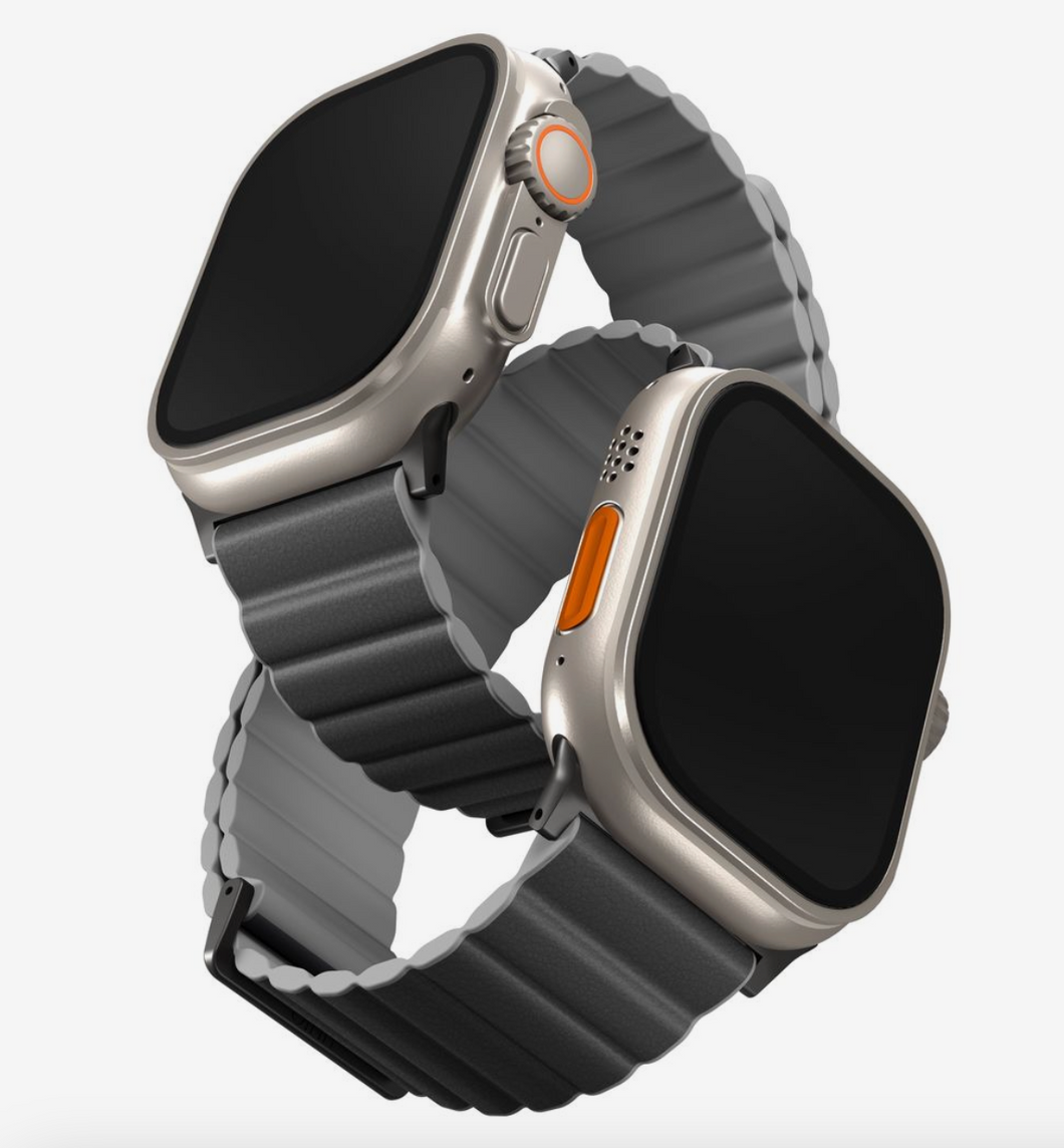 Uniq Revix-Leather & Silicone Style/ Reversible Magnetic Premium Edition(49/45/44/42mm)-Charcoal/Ash Gray