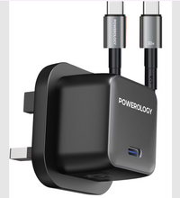 Load image into Gallery viewer, Powerology QX 45W Single Port Type-C UK GaN Adapter With USB-C to USB-C Cable - Black/Gray
