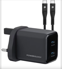 Load image into Gallery viewer, Powerology Volt-X 45W Dual USB-C PD Wall Charger with USB-C to USB-C Cable - Black
