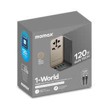 Load image into Gallery viewer, MOMAX 1-WORLD 120W GAN 4 PORTS AC TRAVEL ADAPTER WITH 100W USB-C TO USB-C CABLE
