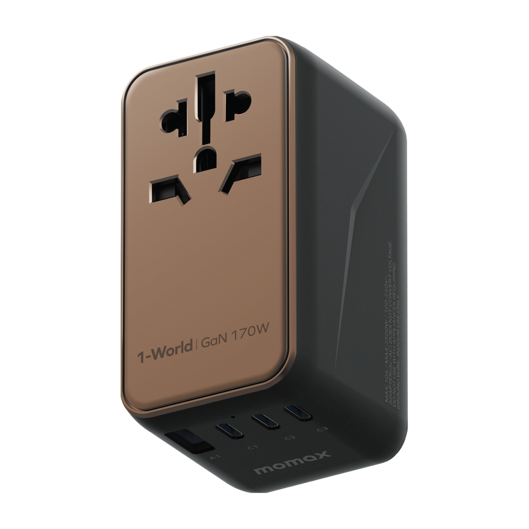 Momax 1-World 4-Port GaN Travel Charger 170W + USB-C Cable - Sandstone