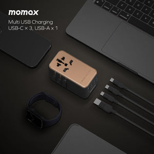 Momax 1-World 4-Port GaN Travel Charger 170W + USB-C Cable - Sandstone