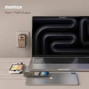 Momax 1-World 4-Port GaN Travel Charger 170W + USB-C Cable - Sandstone