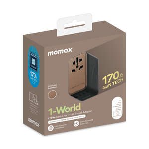 Momax 1-World 4-Port GaN Travel Charger 170W + USB-C Cable - Sandstone