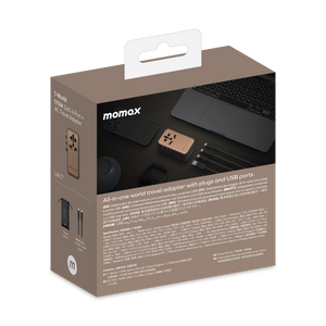 Momax 1-World 4-Port GaN Travel Charger 170W + USB-C Cable - Sandstone