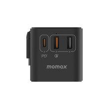 Load image into Gallery viewer, MOMAX 1-WORLD 70W GAN 3 PORT WITH BUILT-IN USB-C CABLE AC TRAVEL ADAPTOR
