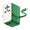 Momax 1-World 25W 3 Port With Built-In USB-C Cable AC Travel Adaptor - Green