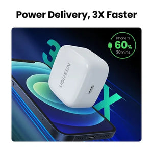 UGREEN USB C GaN Fast Charger 20W Adapter with USB-C 1M Cable - White
