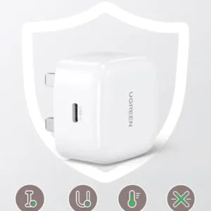 UGREEN USB C GaN Fast Charger 20W Adapter with USB-C 1M Cable - White