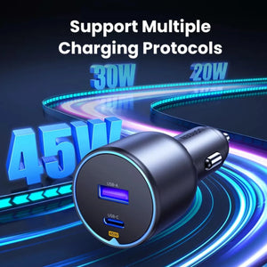 UGREEN 2-Port PD Fast Car Charger 63W USB-C & USB-A - Gray