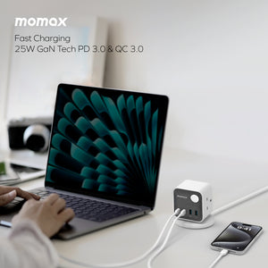 Momax 1-Charge Work Flow 3-Outlet GaN Power Cube 30W with USB Ports