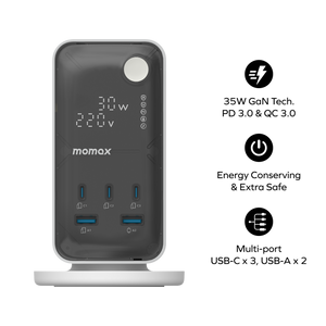 Momax 1-Charge Work Flow 6-Outlet GaN Power Tower 35W with USB Ports