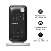 Load image into Gallery viewer, Momax 1-Charge 70W Work Flow 6-Outlet Digital Display Power Tower With USB
