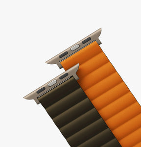 Uniq Revix-Leather & Silicone Style/ Reversible Magnetic Premium Edition(49/45/44/42mm)-Orange/Khaki