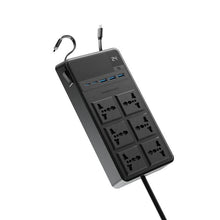 Load image into Gallery viewer, Powerology 2500W 6 AC Power Strip with Built-In Retractable Type-C and Lightning Cable 5 USB Ports - Black
