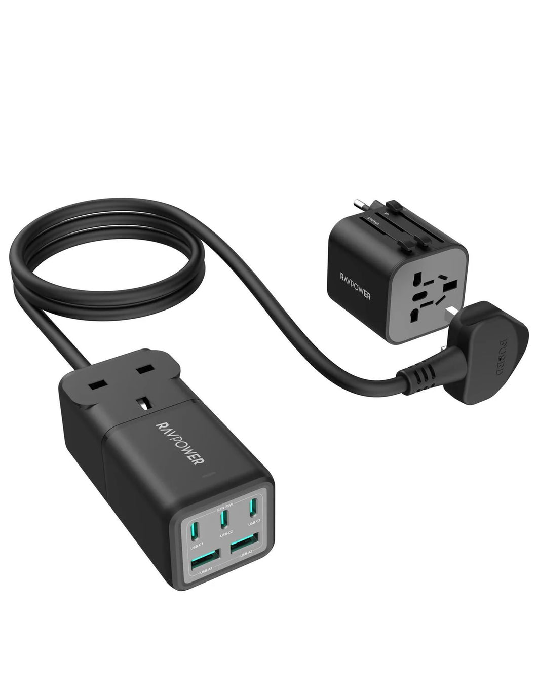 RAVPower75W Power Strip 6 Ports + Travel Adapter