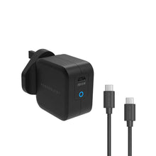Load image into Gallery viewer, Powerology Ultra-Compact 61W PD GaN Charger UK with Type-C to Type-C Cable 2M - Black
