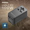 Momax 1-World 100W GaN 4 ports + AC Travel Adapter - Black