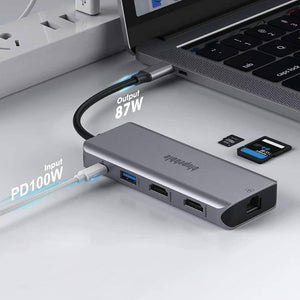 Blupebble 9-in-1 USB C Hub 4K@60Hz Dual HDMI USB C Hub with Dual HDMI, PD Charging