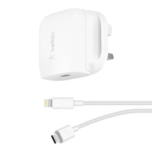 Load image into Gallery viewer, Belkin Wall Charger 20W AC Charger with Lightning to USB-C Cable UK Plug - White
