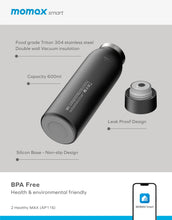 Load image into Gallery viewer, Momax Smart Bottle IoT Thermal Drinkware 600ml- Black
