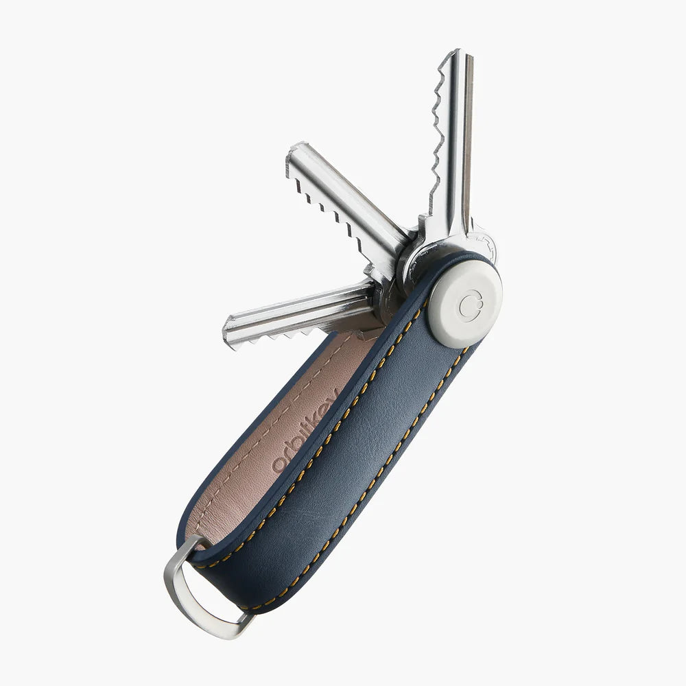 Orbitkey Leather Key Organiser- Navy/ Tan