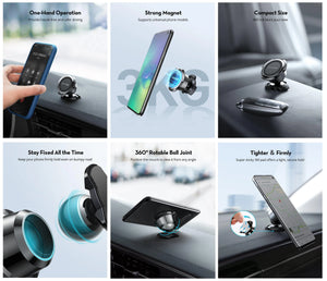 RAVPower 3M Adhesive Magnetic Car Phone Holder 360° Rotatable- Black